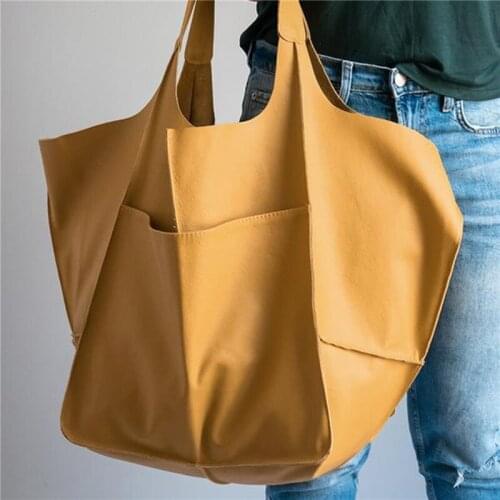 Soft Large Capacity Tote Women Casual Handbags Look Luxury Pu Leather Shoulder Bag Retro Big Shopper Purses 2021