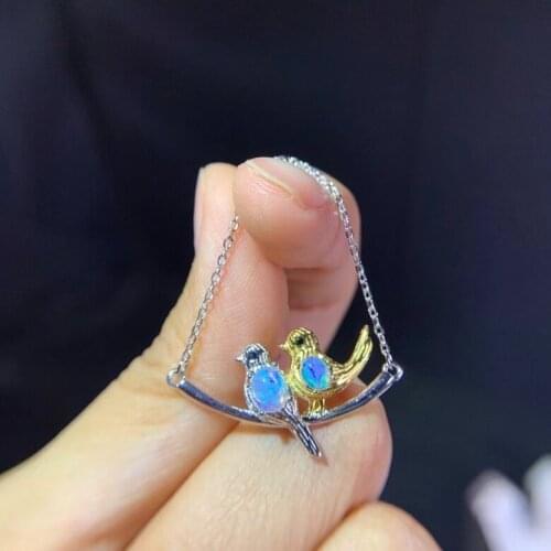 Natural multicolour opal stone Necklace natural gemstone Pendant Necklace S925 silver Romantic lovers bird woman party Jewelry