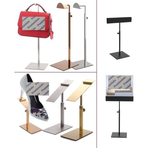 Height Adjustable Woman Bag Handbag Shoe Display Rack Holder Stand Rose Gold Polished Black POP KT Board Stand