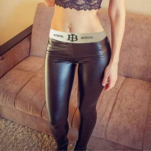 Black Belt High Waist Pencil Pant Women Faux Leather PU Sashes Long Trousers Casual Sexy Exclusive Design letter Fashion