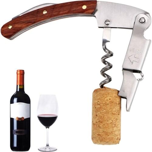 With Knife Wooden Handle Portable Screw Corkscrew Wine Bottle Opener Multifunction Stainless Steel Professional Wine Opener
