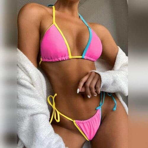 Sexy Bikini 2021 Swimsuit Women Swimwear chest pad No Underwire Soft contrasting color Sexy Women Bikini Swimsuit Beach 2021