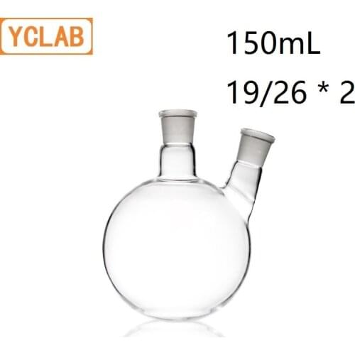 YCLAB 150mL 19/26 Distillation Flask Oblique Shape with Two Necks Standard Ground Mouths Distilling Round Bottom