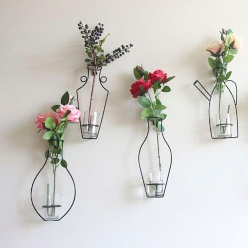 Iron Frame Vase Wall Hanging Plant Dried Flower Racks Bottle Creative Nordic Style DIY Decorative Vases Shelves