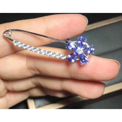 Ladies New Natural Tanzanite 925 Silver Pendant Brooch Dual-use Fashion Trend Simple Atmosphere