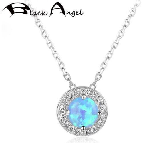 BLACK ANGEL Elegant Simple Fire Opal Pendant 925 Sterling Silver Blue Opal Hamsa Necklace for Women Jewelry Gift