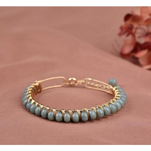 2021 New Nature Jadeite Bracelet Fine Jewelry Adjustable Vintage Simple Gemstone Bracelet for Women