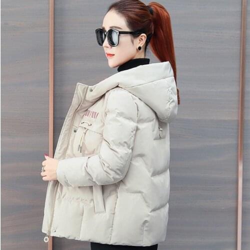 Winter Cotton Womens Down Jacket Hooded Long Sleeve Cardigan Zipper Pockets Loose Solid Thick Vogue Office Lady Down Jacket