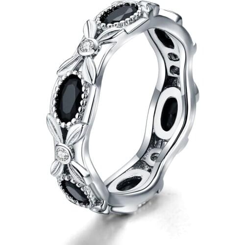 2020 New 925 Sterling Silver Fine Jewelry Engagement Black Spinel Flower Engagement Ring for Women Anillos Mujer G085