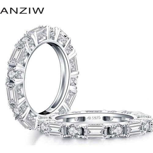 925 Sterling Silver Full Eternity Band Rings Women Engagement Simulated Diamond Wedding Silver Bridal Rings Jewelry
