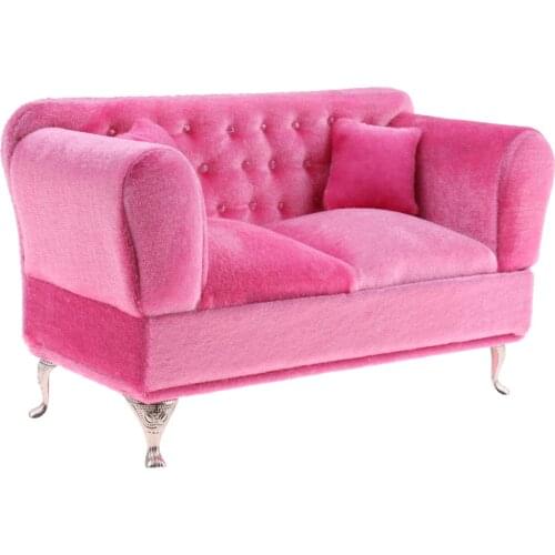 1/6 Scale Pink Double Couch Long Sofa Model for Doll Pretend Play Funiture Toy