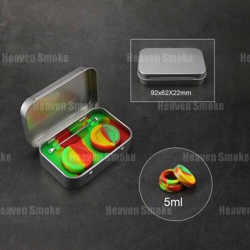 1set * Tin Box 2*5ml Silicone Wax Oil Container 4 in 1 kit Non Stick Dab BHO Concentrate Jars with Titanium Dab Tool