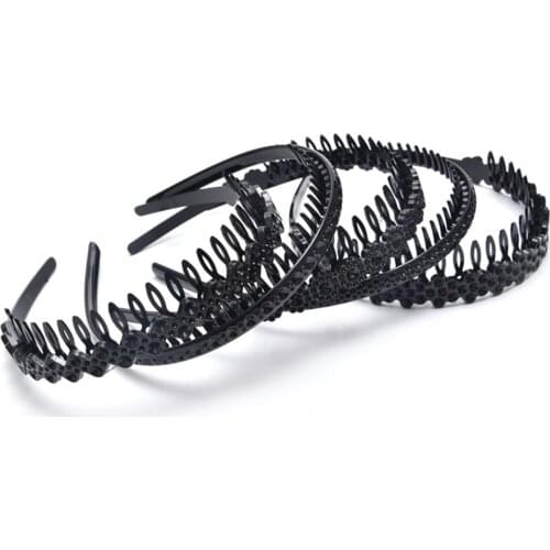 1PCS Plain Black Stretchy Elastic Thin Hard Hair Hoop Hair Hand Headband Holder Clasp Comb Hairgrips With Teeth Crown