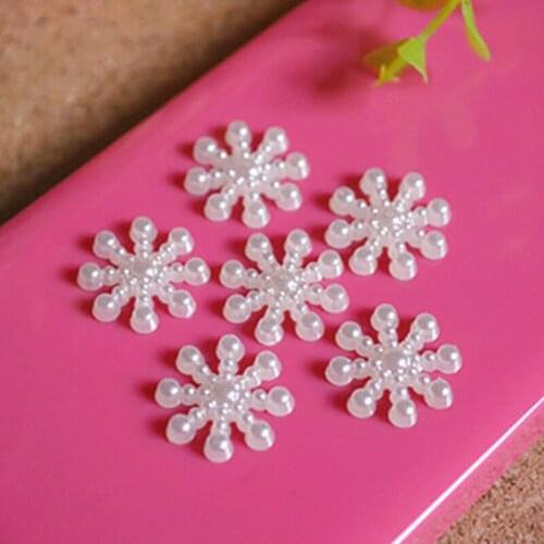 100Pcs DIY Craft Snowflake Artificial Flatback Pearl Christmas Card Making Wholesale