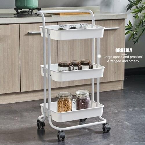 3-Tier Rolling Utility Cart Kitchen Trolley Rolling Storage Cart with Lockable Wheel and Handle Multifunction Heavy Duty
