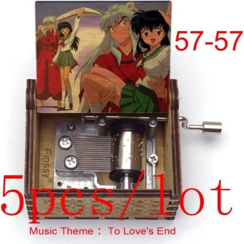5pcs/lot Sesshoumaru Kikyo Kagome print wood music box song movement theme to loves end InuYasha Anime fans kids New Year gift