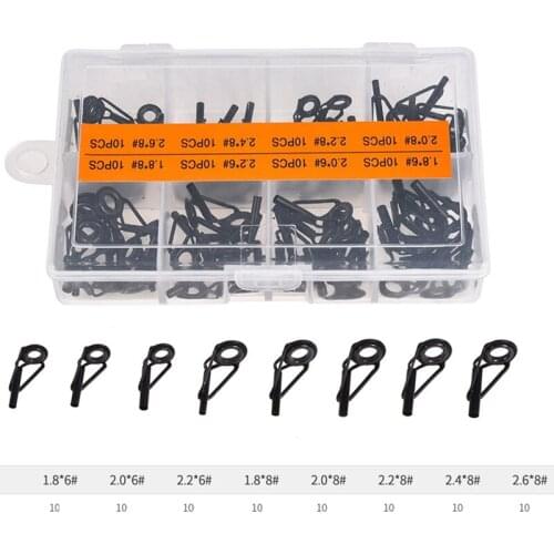 80pcs/Box Mix Size Fishing Rod Guide Tip Repair Kit Set DIY Eye Rings Stainless Steel Frames Ceramics TS Line Guide Ring