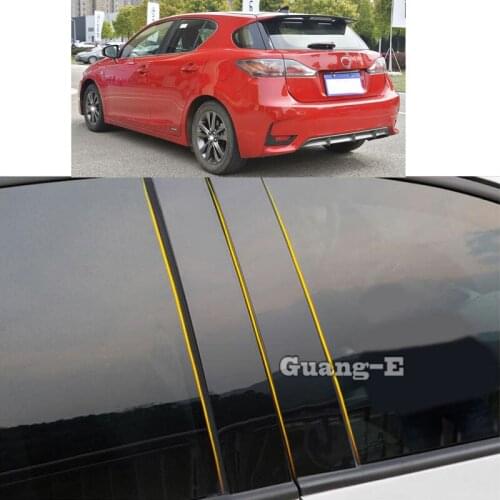 Car PC Material Pillar Post Cover Door Trim Window Piano Black Molding Sticker Plate Parts For Lexus CT CT200h 2012 2013-2017