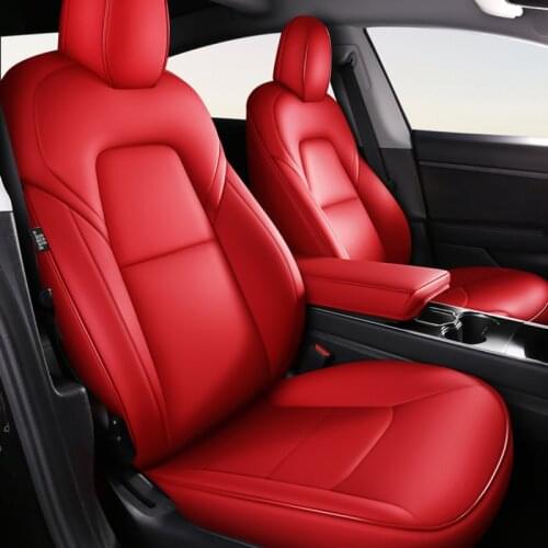 For Tesla Model 3 2017-2021 Custom Fit Car Seat Cover Accessories 360 Degree Full Covered High Quality Leather Cushion Red