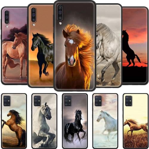 Phone Case For Samsung Galaxy A51 A71 A50 A21s A02s A12 A20 A10 A30 A40 A41 A31 A11 Black Shell Cover Running Horse Animal