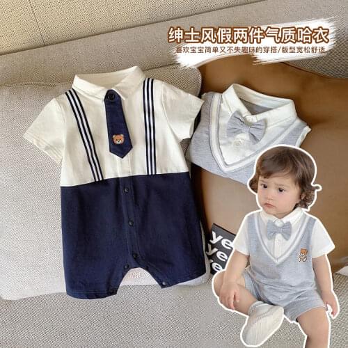 Baby summer clothes short-sleeved thin cotton one-year-old male bodysuit summer open-range net red summer dress crawl