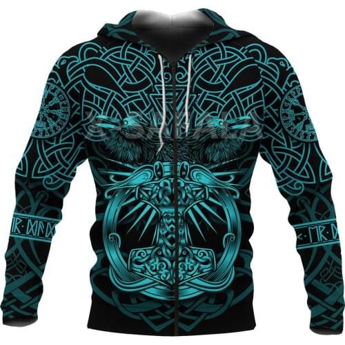 X-Safala Viking Tattoo Raven 3D All Printed Hoodie Man Women 9 Harajuku Outwear Zipper Pullover Sweatshirt Casual Jacket
