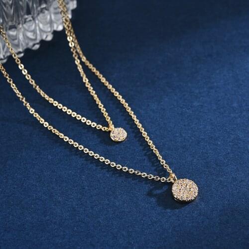 Exquisite 925 Sterling Silver Necklace AAA Zircon Double Pendant Round Elegant Choker For Woman Wedding Gifts Fine Jewelry NK096