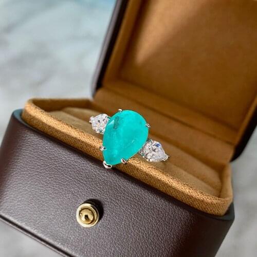 925 Sterling Silver 10*14MM 10ct Pear Shape Paraiba Tourmaline Gemstone Engagement Ring Wedding Bands Fine Jewelry Wholesale