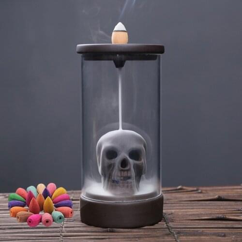 Handcrafted LED Light Skull Incense Burner with 20 Incense Cones for Yoga