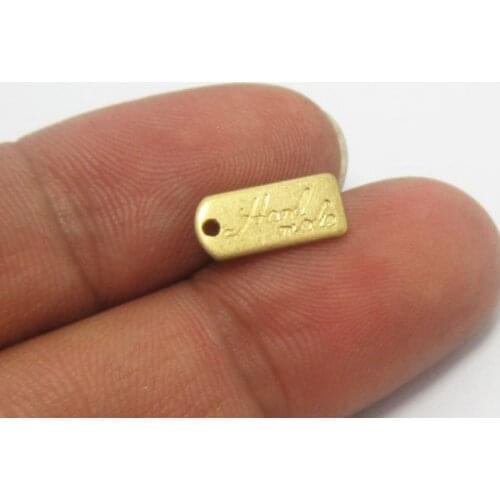 Brass charms 12.5x5.5mm Raw brass stamping tags "Handmade" R669