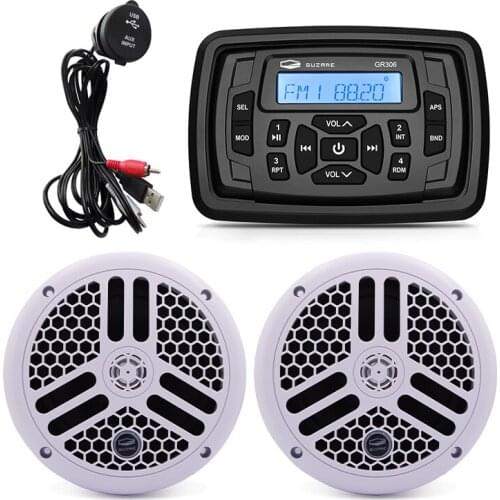 Marine Waterproof Radio Audio Stereo Bluetooth Receiver FM AM Car MP3 Player+1 Pair 6.5 inch Marine Speaker+USB Boat Audio Cable