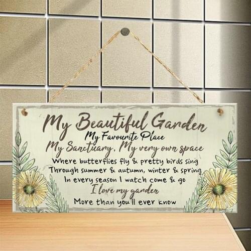 My Beautiful Garden Hanging Plaque Rectangular Wooden House Sign Garden Shed Wall Hanging Home Decor Sign 10*20cm