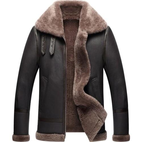 Genuine Leather Jacket Winter Australian Natural Real Sheepskin Coat for Men Lamb Fur Flight Mens Jackets KJ853