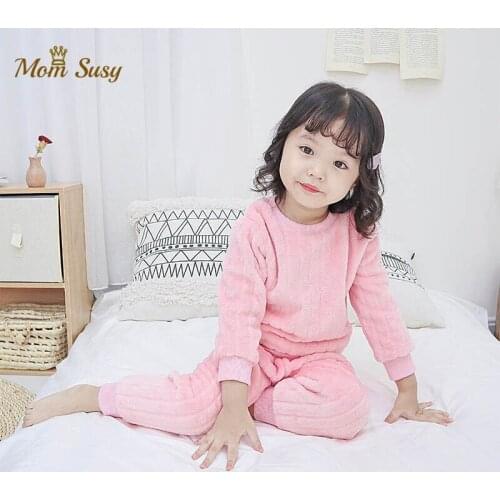 Baby Boy Girl Clothes Pajamas Sets Flannel Fleece Toddler Teen Ribbed Pajamas Warm Kids Sleepwear Home Suit Winter Spring Autumn