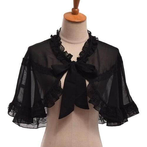 Lolita Girls JSK Dress Black Mini Cape for Summer Short Chiffon Cape