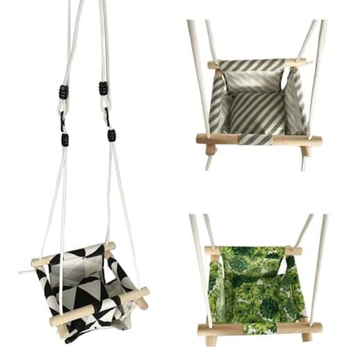 Baby Swing Hammock Seat Set Canvas Hanging Chair with Cushion Todder Outdoor Indoor Garden Wooden Swing Rocker Load Bearing 50kg