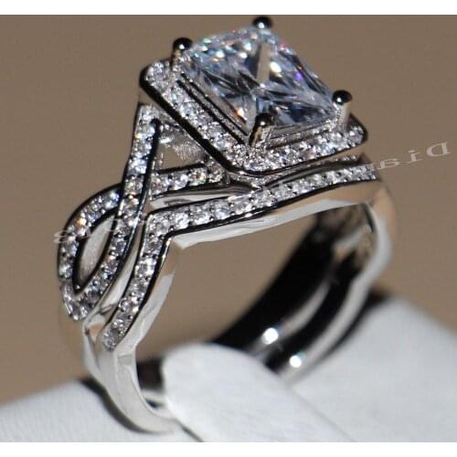 Size 5-11 Wholesale Luxury Jewelry princess cut 10kt white gold filled AAA CZ stones Women Wedding Bridal Engagement Ring set