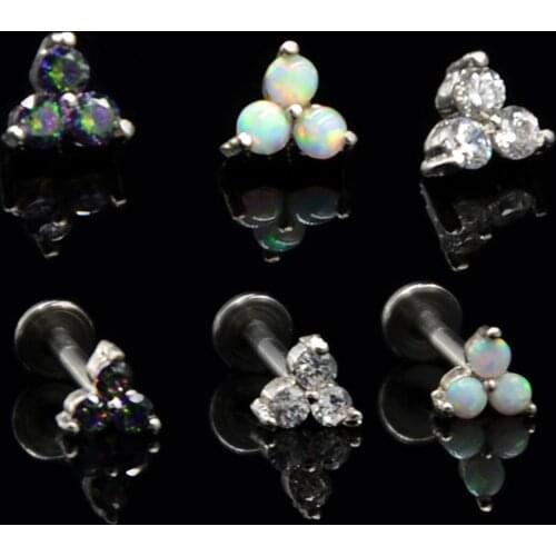 Sowlove-1 Pcs Surgical Steel Opal Zircon Threaded End Labret Stud Ear Tragus Cartilage Helix Earring Body Piercing Jewelry 16G