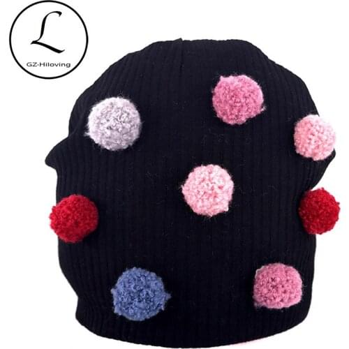 Autumn Winter Pompom Hats For Newborn baby Girls Boys Soft Ribbed Cotton Beanies hats For 0-5 Month Kids Childs Cap Hats Gift