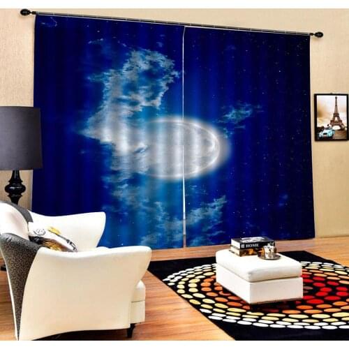 Blue curtain sky moon print Bedroom living room windproof thickening blackout curtains 3d curtain