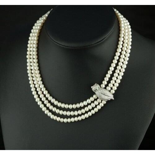Triplex Row Natural Pearl Choker 100% Real Freshwater Pearl Necklace 3 Rows Necklace With Lovely Owl Women Jewelry Lady Gifts