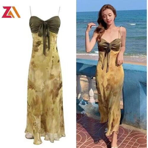 ZALady holiday fashion ladies maxi dresses for women elegant bow Spaghetti strap sexy summer beach chic Backless dress vestidos