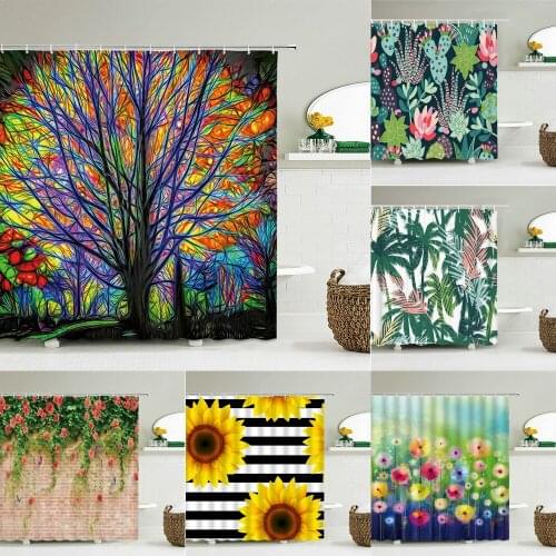 Colorful Tree Flower leaves Pattern Bathroom Curtain Decor Waterproof Polyester Fabric Shower Curtains 180*180cm & 200*180cm