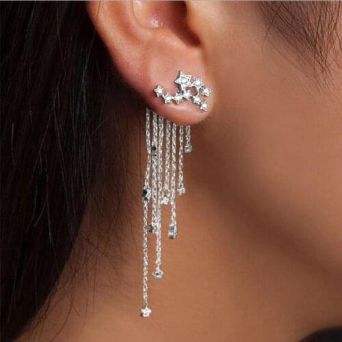Fashion Personality Temperament Crystal LongTassel Dangle Earrings For women Gold Silver Color Drop Earrings Jewelry Wholesale