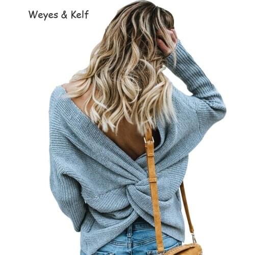 Weyes & Kelf Solid O-neck Criss-cross Winter Knitwear Women 2020 Solid Long Sleeve Loose Women Sweaters And Pullovers Women