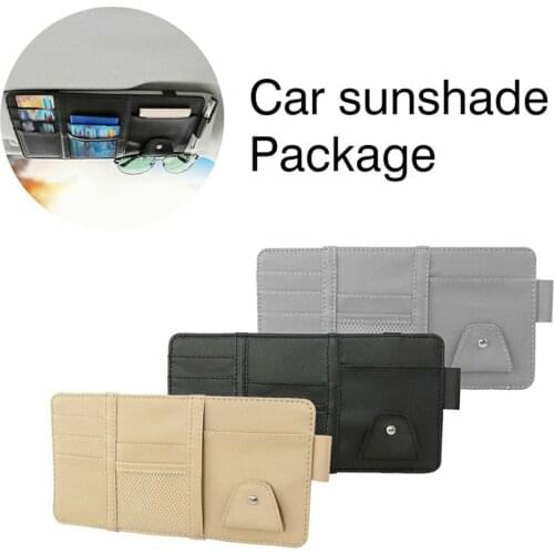 1 Pc PU Leather Universal Car Sun Visor Card Pen Holder Glasses Clip Leather Storage Bag Car Storage Rack