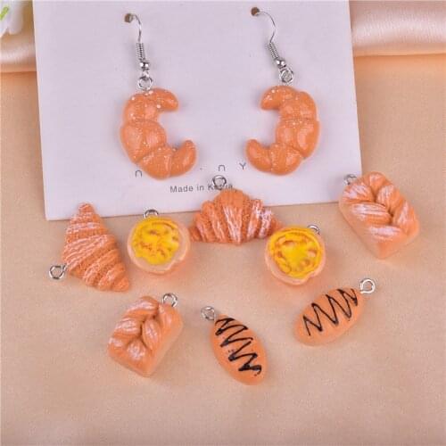 10pcs Food Bread Croissant egg tar resin tCharms Pendant for Diy Earring Keychain Jewelry Making