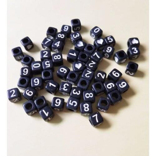 2700pcs/lot 6*6MM Cube Acrylic Number Letters Beads DIY Jewelry Findings Big Hole Black with 0-9 Printing Plastic Spacer Beads