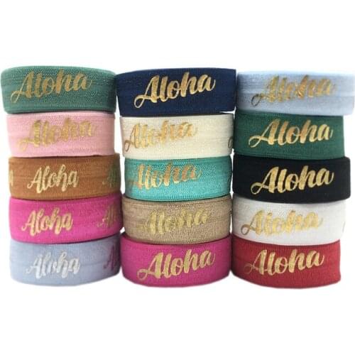 5Yard 15MM ALOHA Metallic Foil Print Elastic Band Spandex Ribbon Sewing Trim Hand Bracelet Garment Accessories