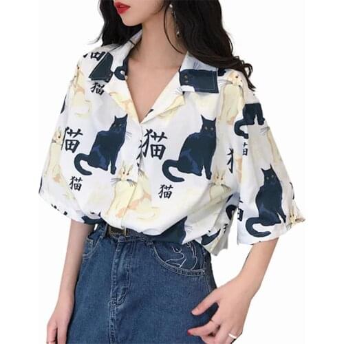 80% Hot Sales! Shirt Printed Buttons Women Loose Short Sleeve Blouse for Dating